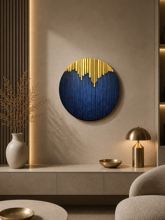 Cascade – Textured 3D Wall Art Panel – Navy & Gold