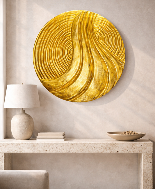 Flow - Textured 3D Wall Art Panel - Classic Gold with Gold Leaf
