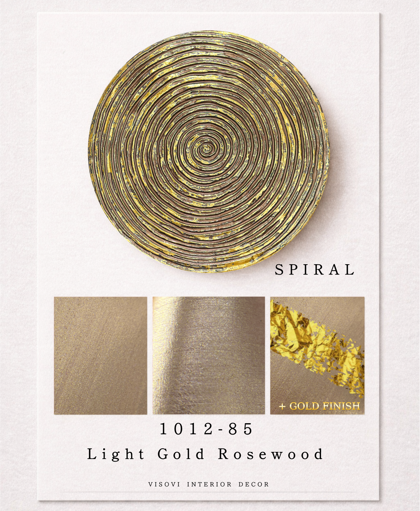 Detailed view of rosewood spiral wall panel highlighting warm texture and metallic gold leaf accents