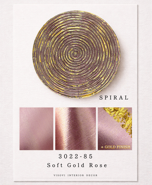 Detailed view of rose spiral wall panel highlighting warm texture and metallic gold leaf accents