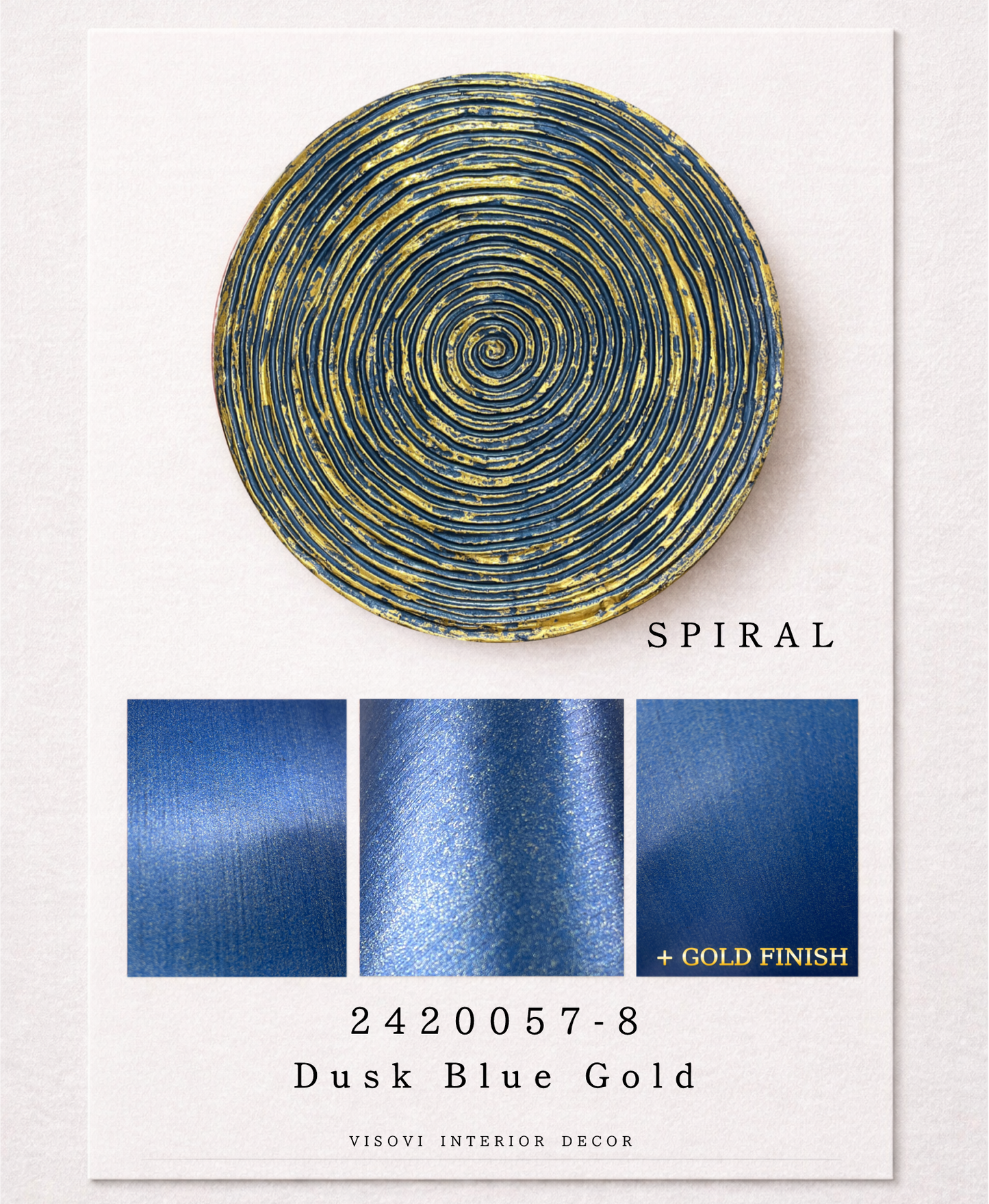 Textured Art Panel Spiral - Dusk Blue Gold Color + Gold Leaf