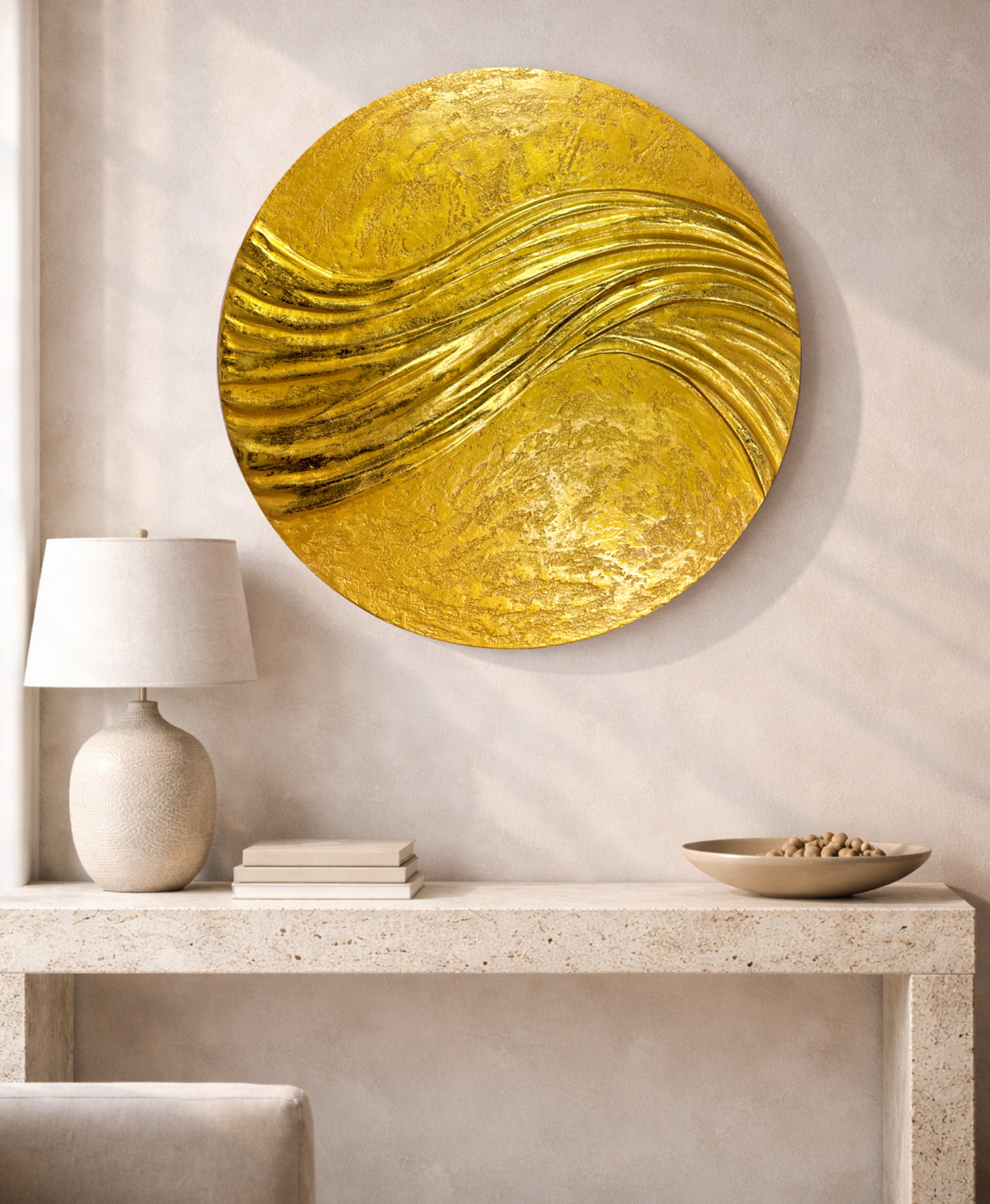 Wave - Textured 3D Wall Art Panel - Classic Gold with Gold Leaf