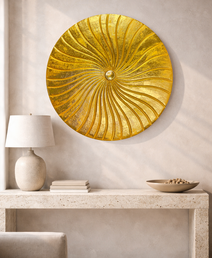 Helios - Textured 3D Wall Art Panel - Classic Gold with Gold Leaf