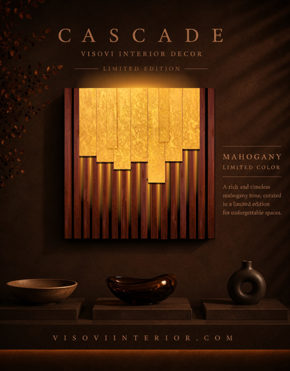 Cascade – Wood Wall Panel with Gold Relief – Mahogany