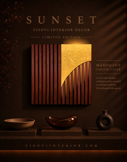 Sanset – Wood Wall Panel with Gold Relief – Mahogany