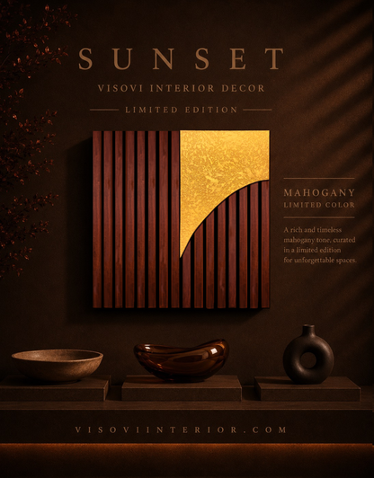 Sanset – Wood Wall Panel with Gold Relief – Mahogany