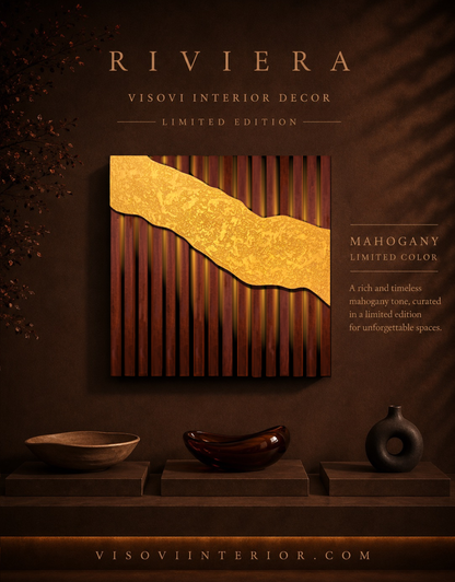 Riviera – Wood Wall Panel with Gold Relief – Mahogany