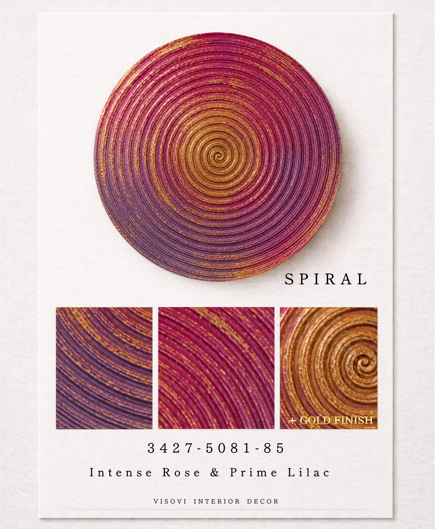 Textured 3D Wall Art Panel – Spiral – Intense Rose &  Prime Lilac with Gold Leaf
