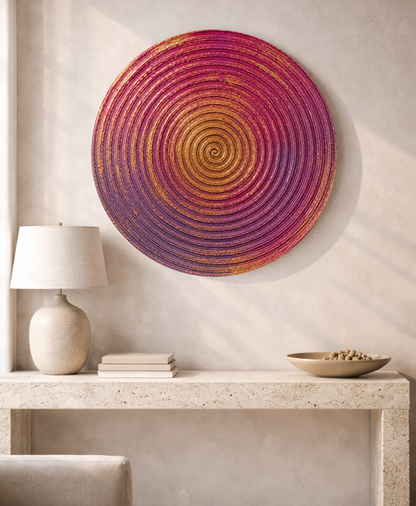 Textured 3D Wall Art Panel – Spiral – Intense Rose &  Prime Lilac with Gold Leaf