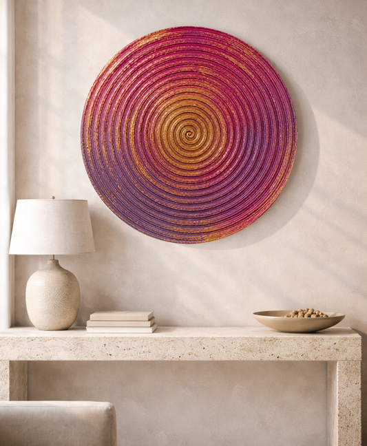 Textured 3D Wall Art Panel – Spiral – Intense Rose &  Prime Lilac with Gold Leaf