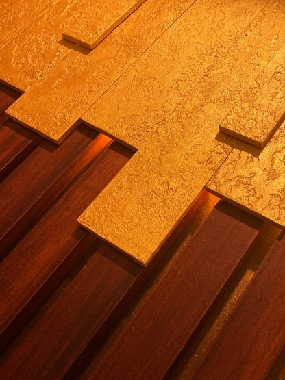 Cascade – Wood Wall Panel with Gold Relief – Mahogany
