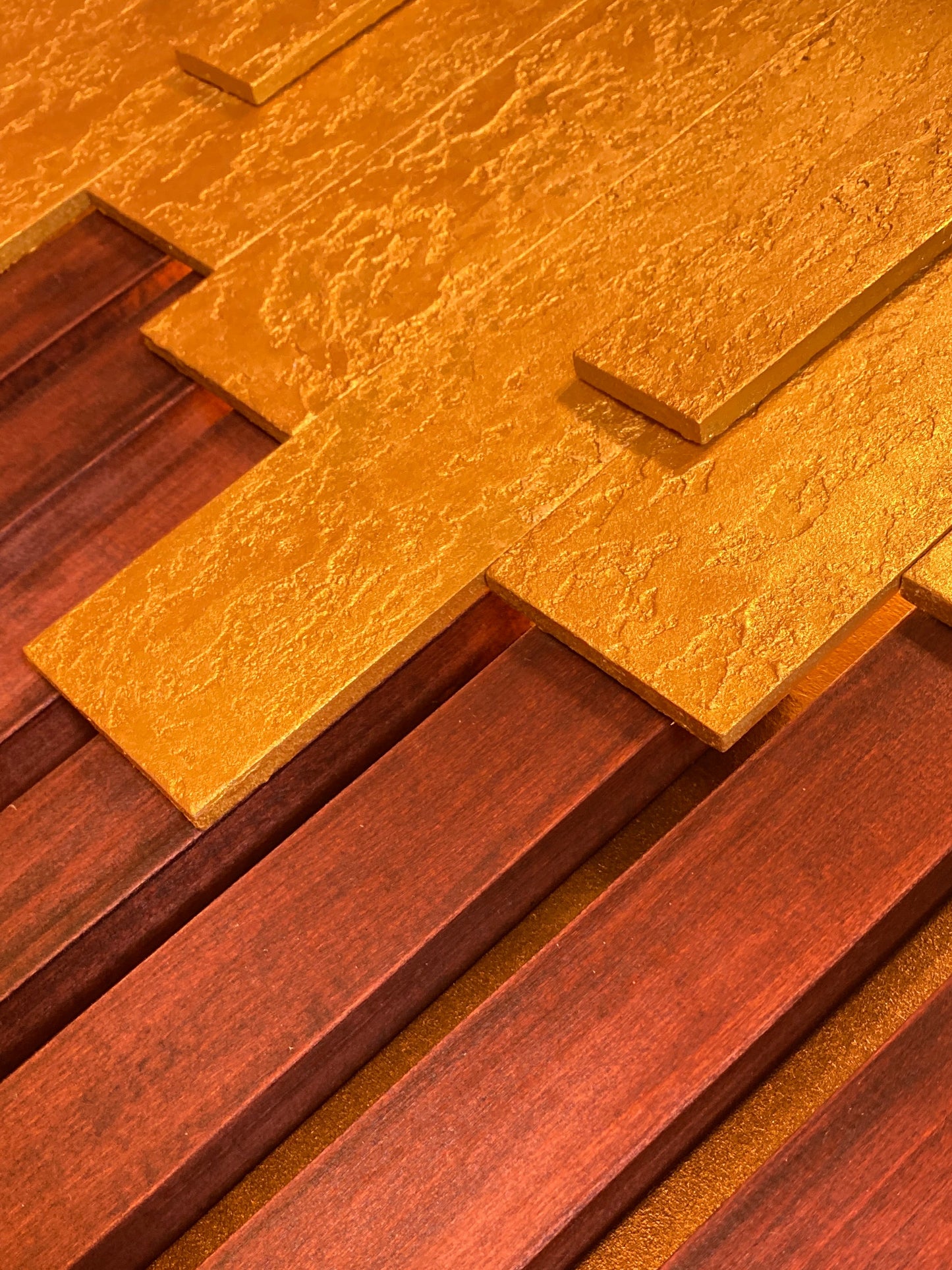 Cascade – Wood Wall Panel with Gold Relief – Mahogany