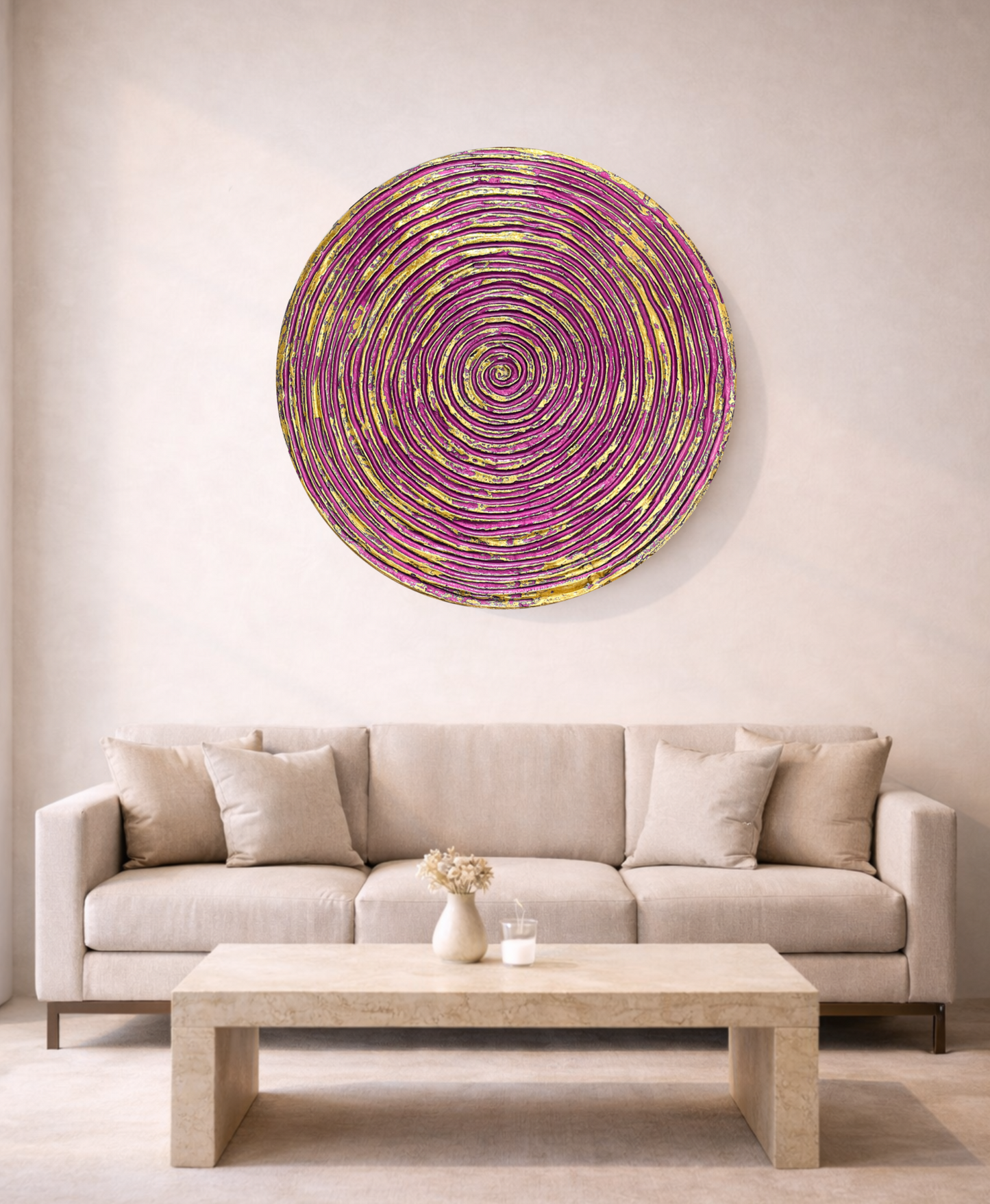 Decorative spiral wall panel for hotels, restaurants and commercial interiors in rose and gold finish