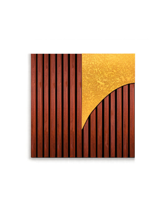 Sanset – Wood Wall Panel with Gold Relief – Mahogany