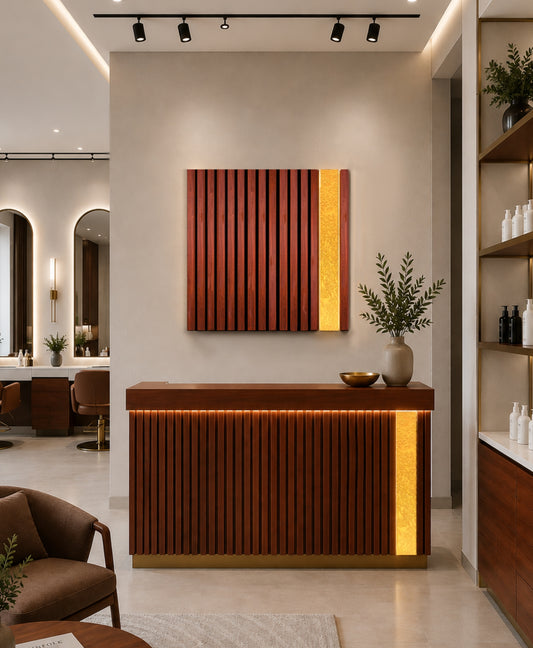 Avenue – Wood Wall Panel with Gold Relief – Mahogany