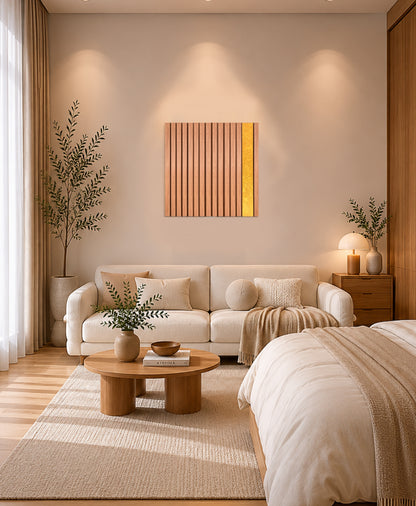 Avenue – Wood Wall Panel with Gold Relief – Natural