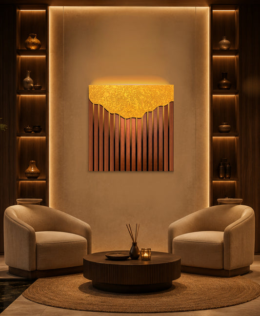 Ashore – Wood Wall Panel with Gold Relief – Walnut