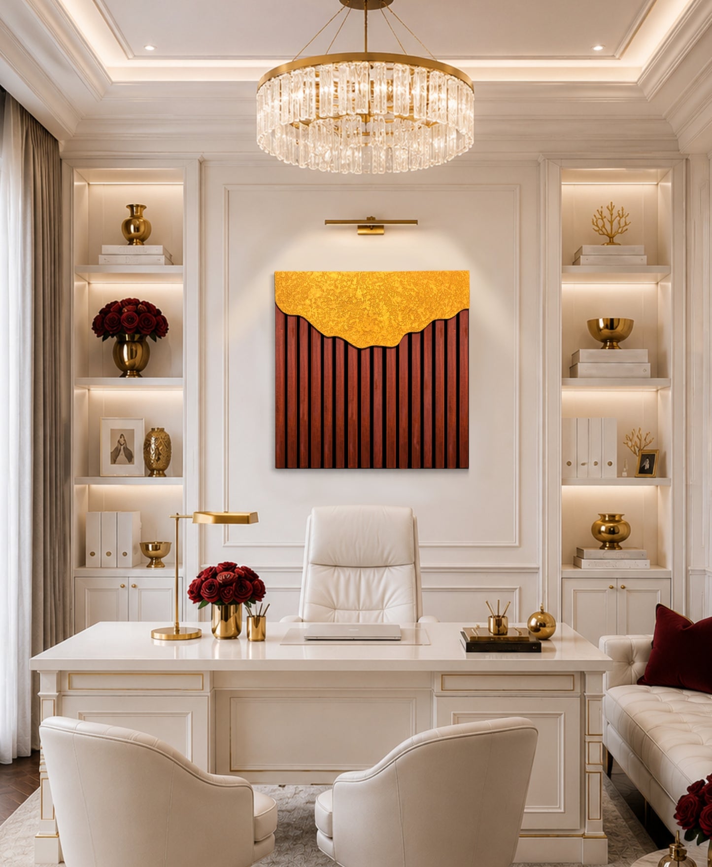 Ashore – Wood Wall Panel with Gold Relief – Mahogany