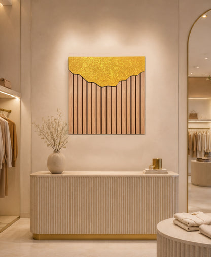 Ashore – Wood Wall Panel with Gold Relief – Natural