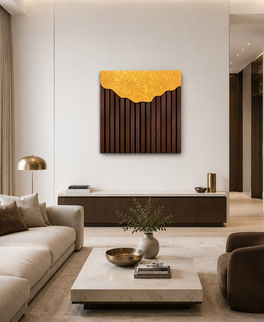 Ashore – Wood Wall Panel with Gold Relief – Wenge