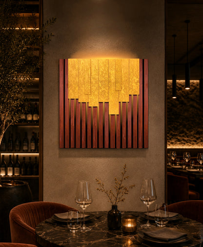 Cascade – Wood Wall Panel with Gold Relief – Mahogany