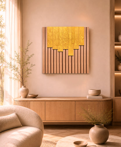 Cascade – Wood Wall Panel with Gold Relief – Natural