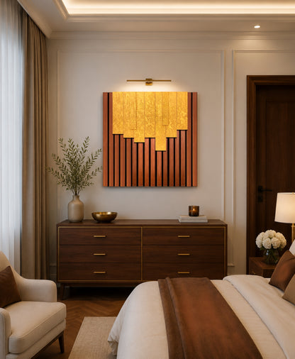 Cascade – Wood Wall Panel with Gold Relief – Walnut