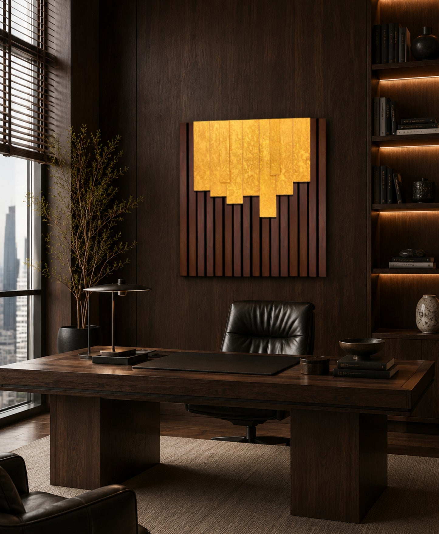 Cascade – Wood Wall Panel with Gold Relief – Wenge