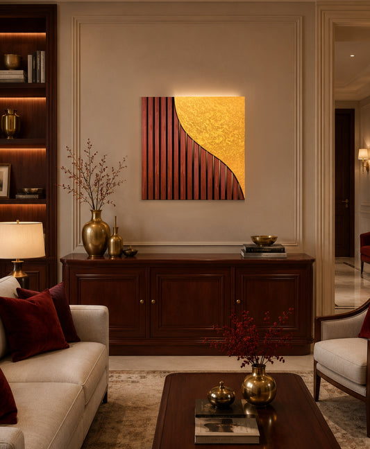 Infinity – Wood Wall Panel with Gold Relief – Mahogany