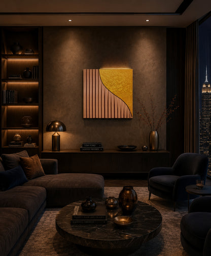 Infinity– Wood Wall Panel with Gold Relief – Natural