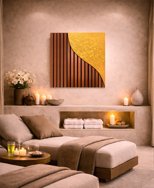 Infinity – Wood Wall Panel with Gold Relief – Walnut