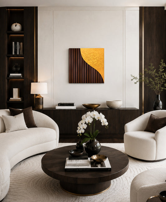 Infinity – Wood Wall Panel with Gold Relief – Wenge
