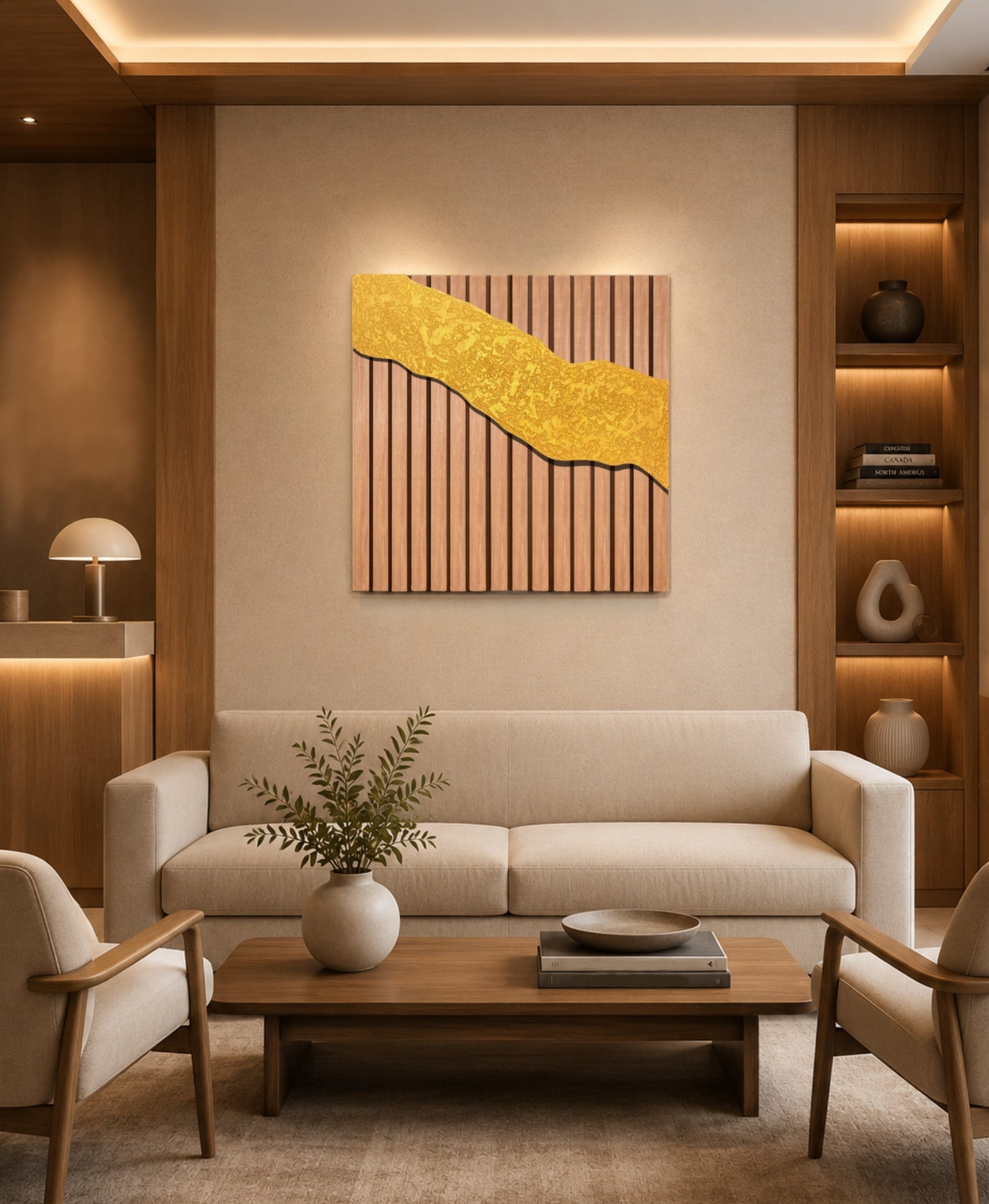 Riviera – Wood Wall Panel with Gold Relief – Natural