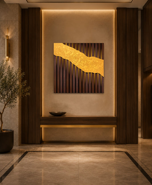 Riviera – Wood Wall Panel with Gold Relief – Wenge