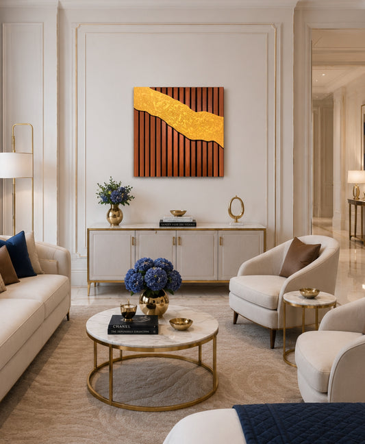 Riviera – Wood Wall Panel with Gold Relief – Walnut