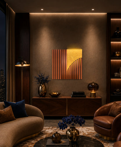 Sanset  – Wood Wall Panel with Gold Relief – Walnut