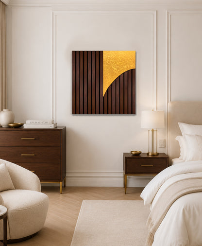 Sanset – Wood Wall Panel with Gold Relief – Wenge