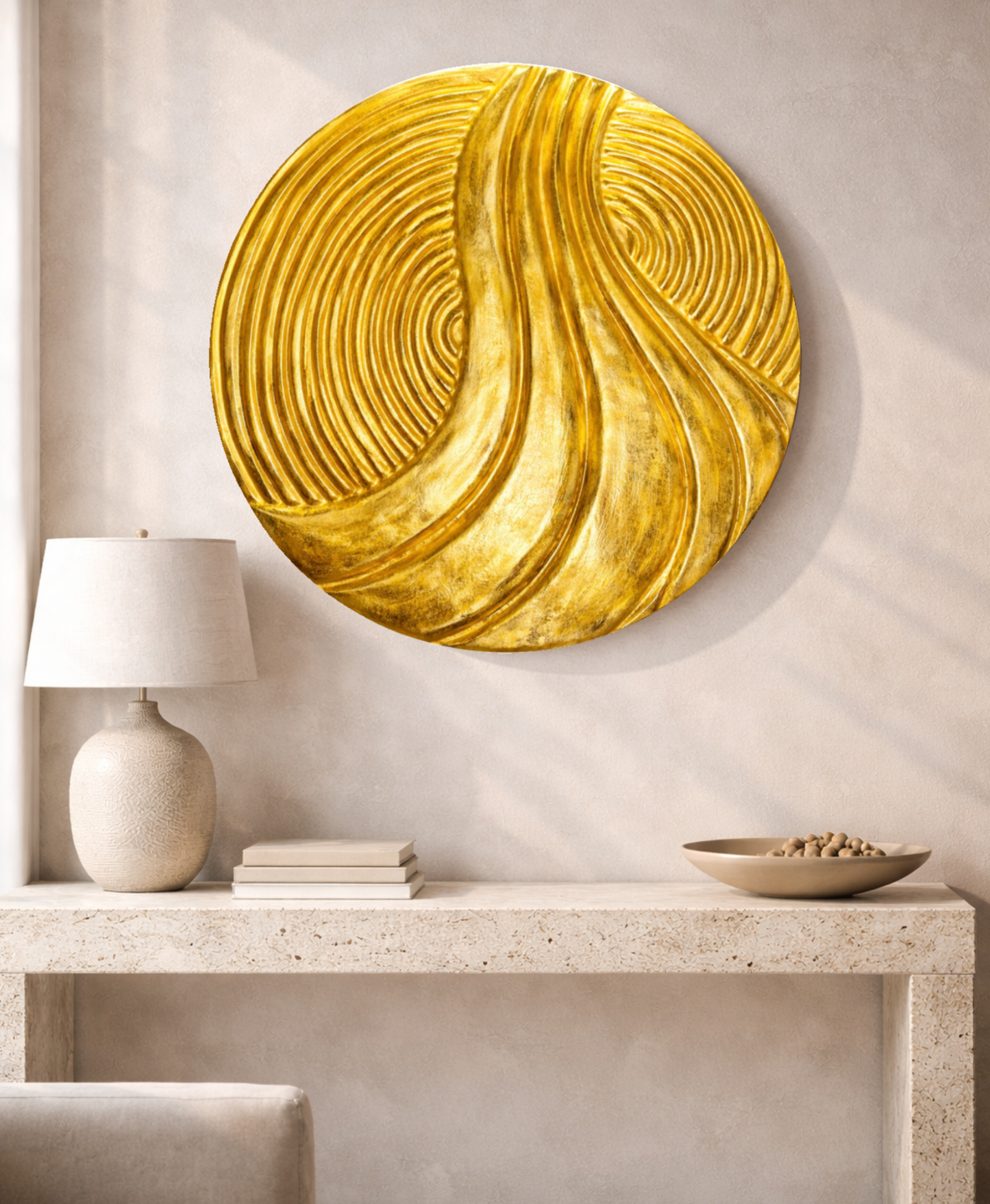 Flow - Textured 3D Wall Art Panel - Classic Gold with Gold Leaf