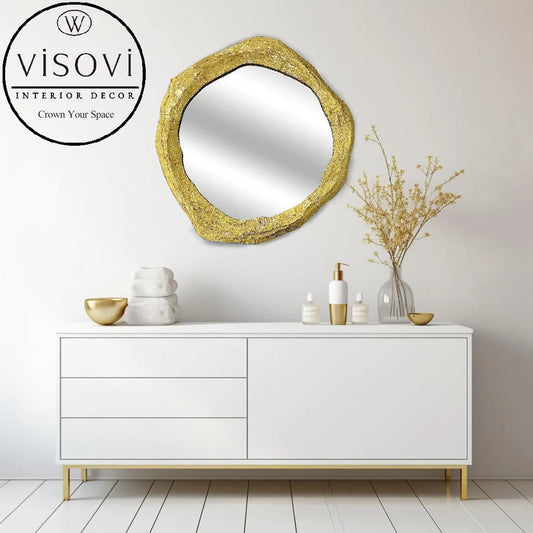 Decorative asymmetrical gold mirror for interiors, hotels and commercial spaces
