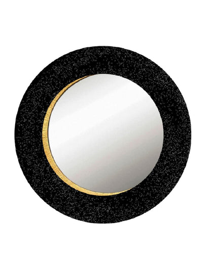 Decorative black round mirror with gold detail for interiors, hotels and commercial spaces