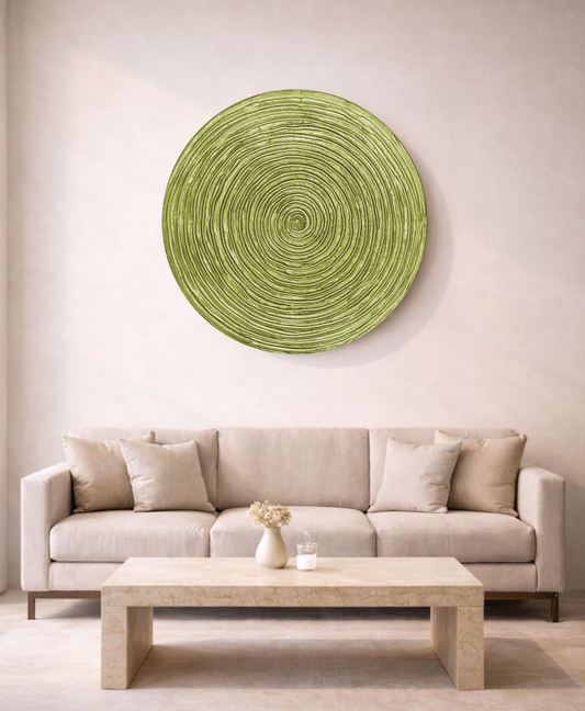 Luxury green and gold spiral wall decor panel for interiors, hotels and commercial spaces