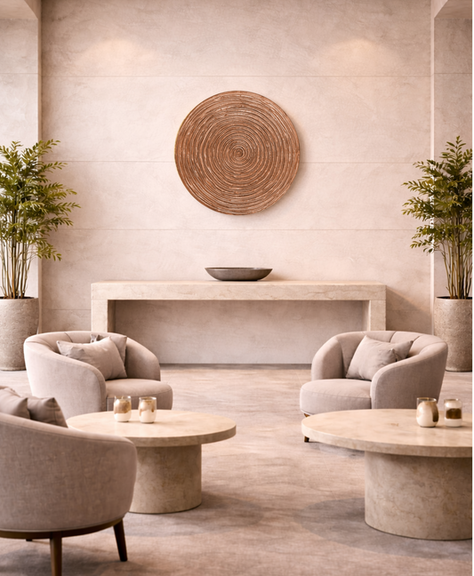 Decorative red and gold spiral wall decor panel for interiors, hotels and commercial spaces