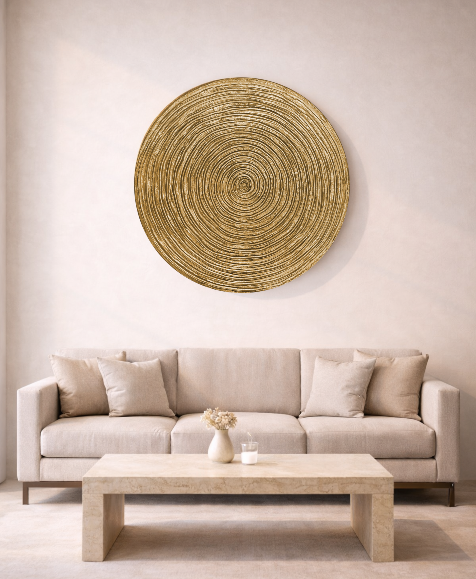 Spiral wall panel highlighting warm copper gold texture and metallic surface