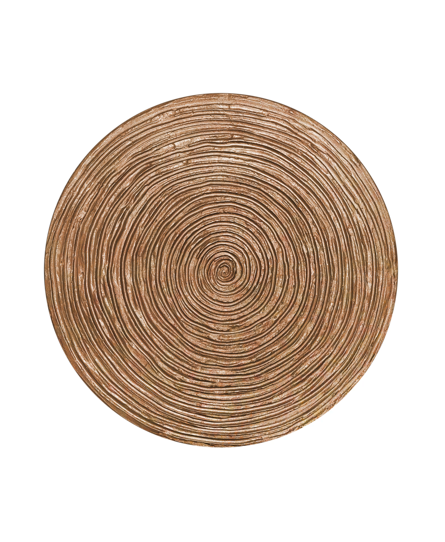 Round textured 3D spiral wall panel in medium gold copper finish
