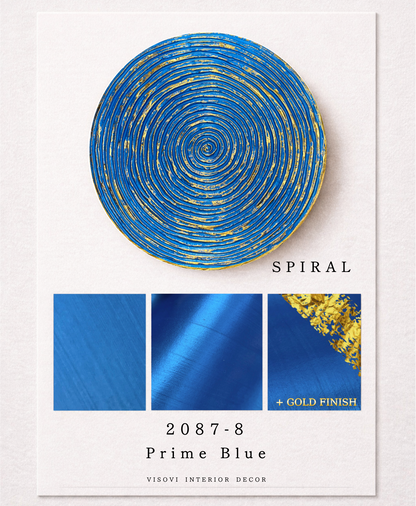 Prime blue spiral wall panel highlighting textured surface and metallic gold leaf accents