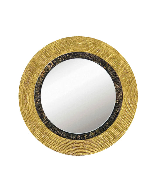 Round wall mirror AYANA in black with gold leaf detailing