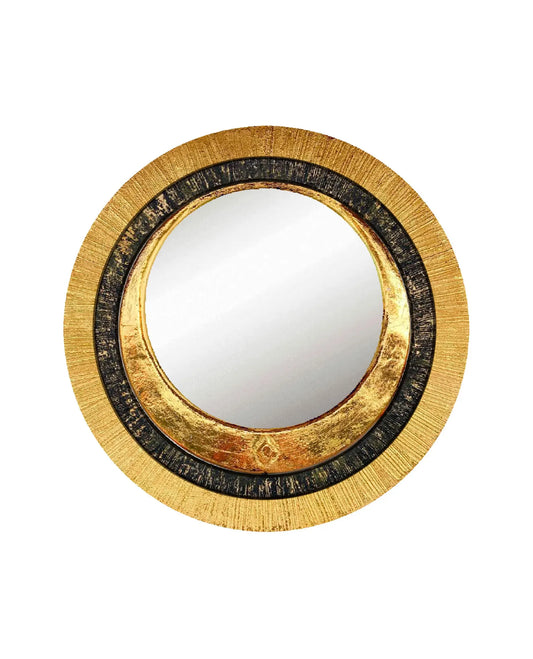 Round wall mirror AZURYA in black with gold leaf finish