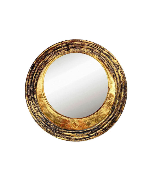 Round wall mirror MARULA in black and gold leaf finish