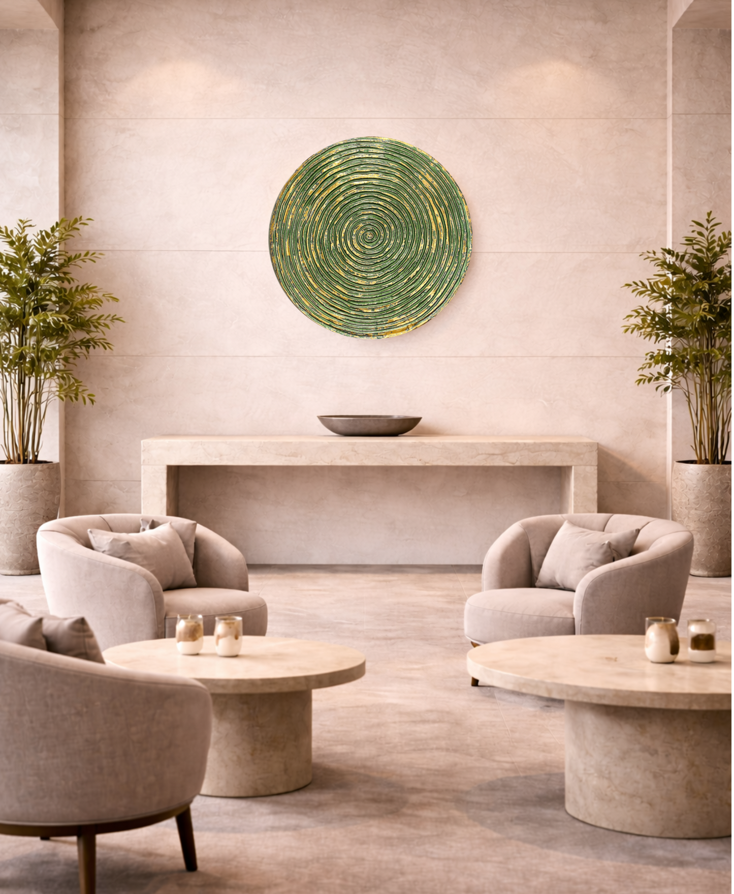 Luxury green spiral wall decor panel for modern interiors, hotels and commercial spaces
