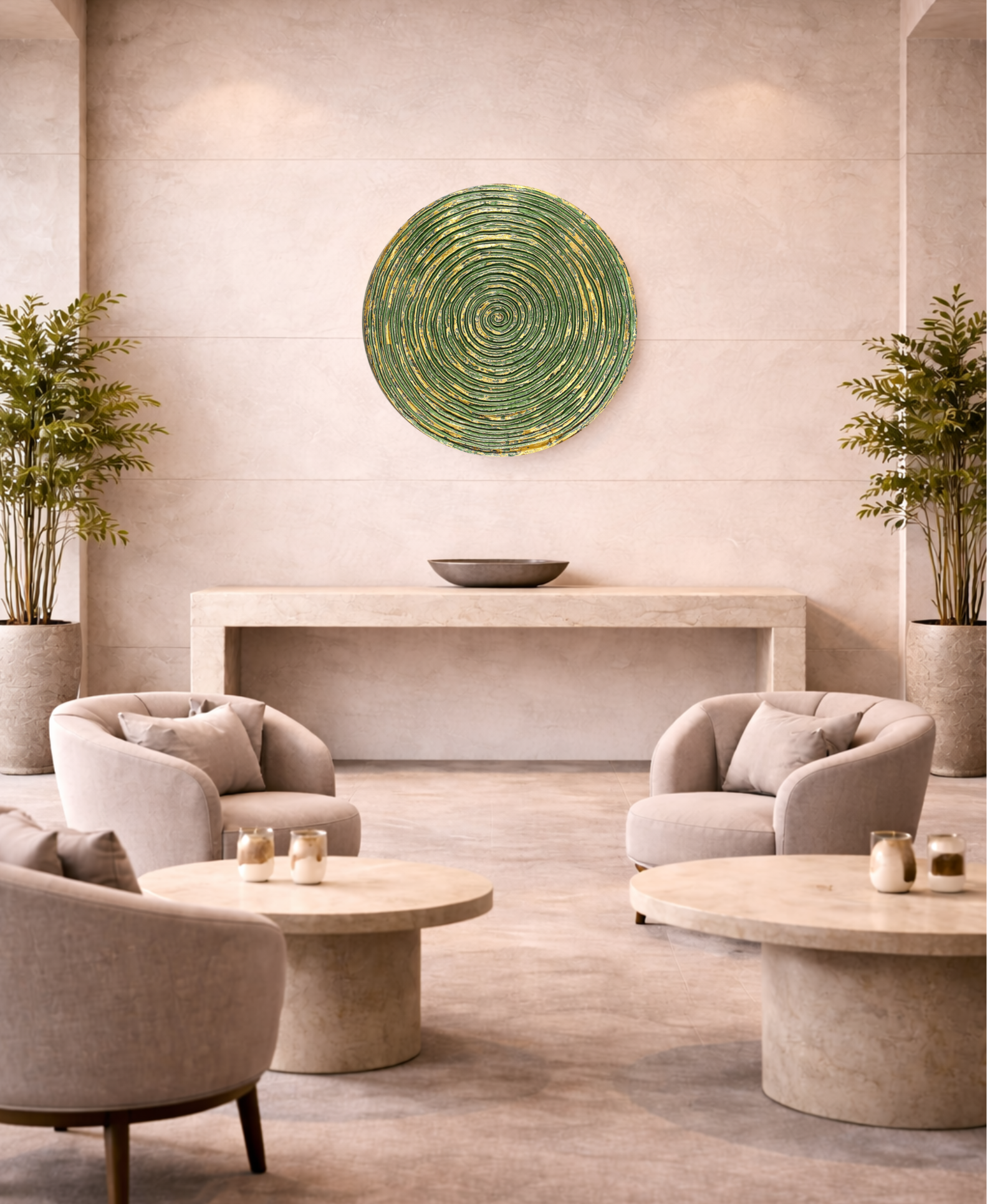 Luxury green spiral wall decor panel for modern interiors, hotels and commercial spaces
